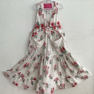 Upcycle Annie Pinafore Apron upcycled bed skirt and doily dress.
